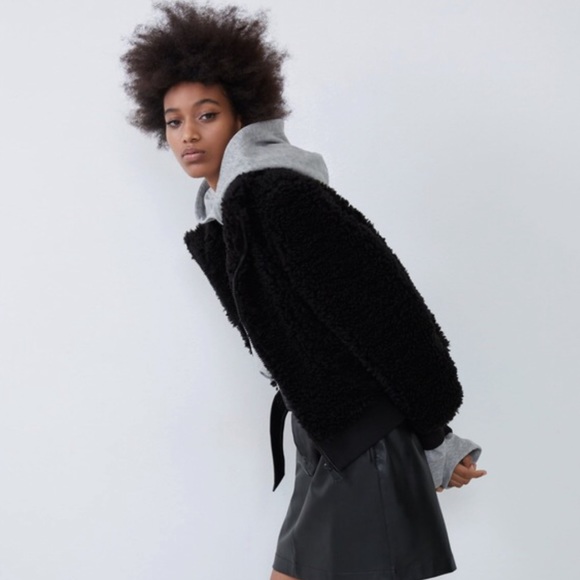 NWT Zara Black Fleece Sherpa Bomber High Collar SZ SMALL - Picture 4 of 13